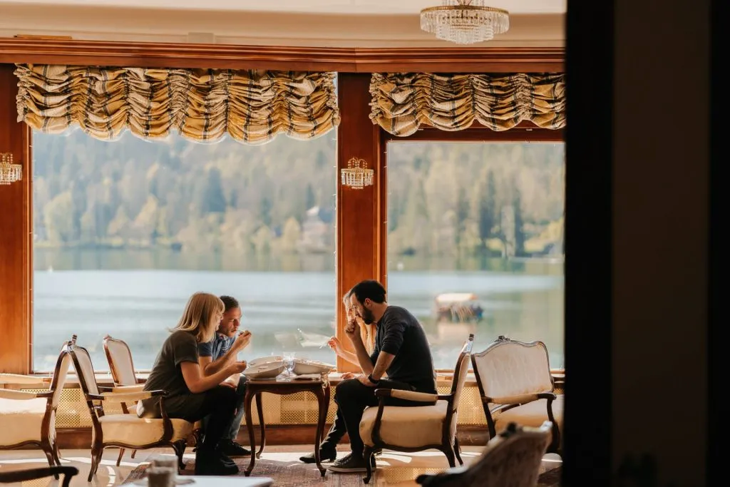 Enjoying traditional dishes with a view